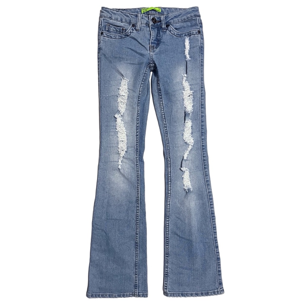 Low Rise Boot Cut Distressed Jeans